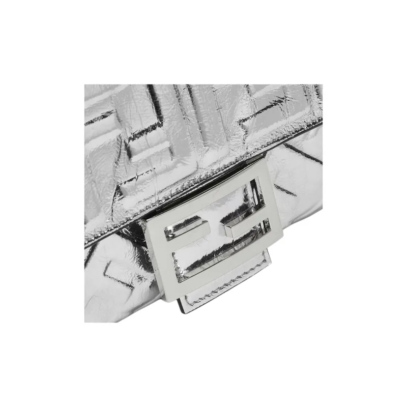 FENDI Baguette Leather Shoulder Bag, Crossbody Bag, Handbag Medium Size Women's Silver-4