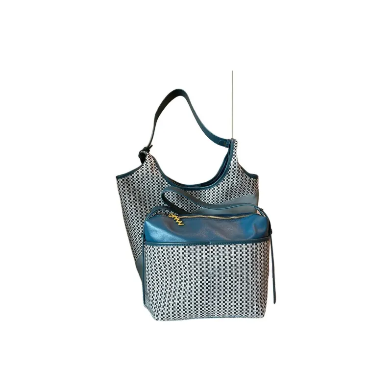 TOUCH MISS Cow Leather Tote Bag Shopping Bag Handbag Shoulder Bag Large Size Women's Blue-2