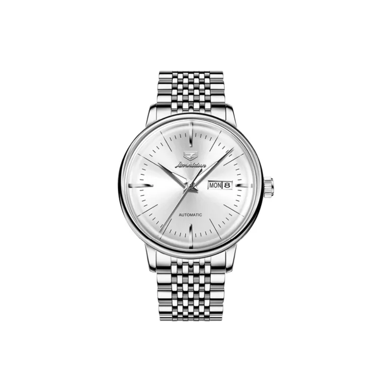 Jin Shi Dun Mechanical Movement Stainless Steel Watchband Watch Men's Watches White Dial-1