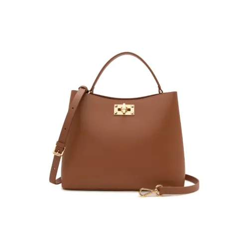ELLE Leather One Shoulder Handbag Large Size Women's Brown/Black