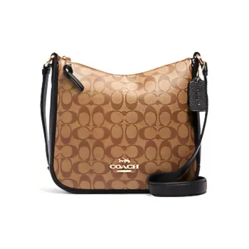 COACH Ellie Canvas Leather Shoulder Bag Crossbody Bag Medium Size Unisex Khaki Brown