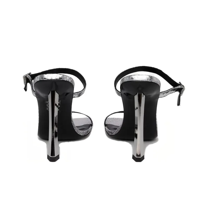 By Far Flick 90mm Metallic Leather Sandals-4
