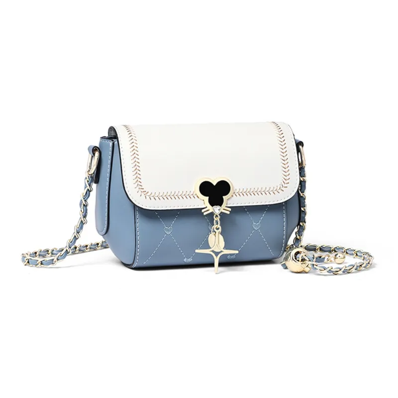 COMELY Cow Leather With Synthetic Leather Chain Bag, Shoulder Bag, Crossbody Bag Women's Light Green/Blue-3