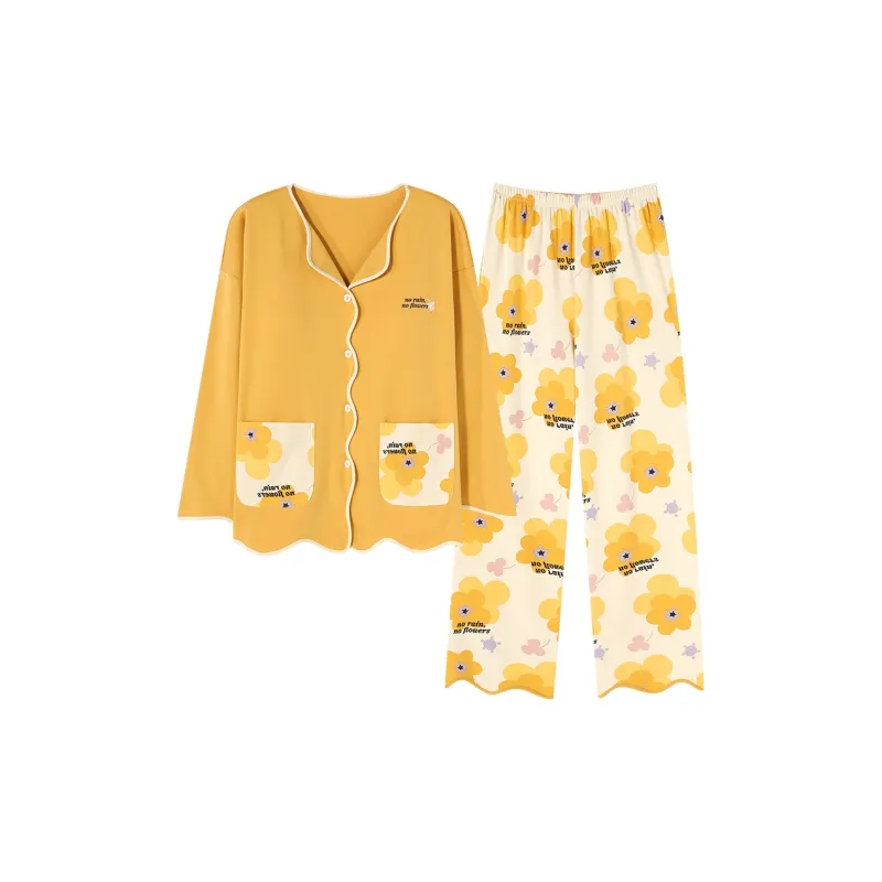 Follow The United States Pajama Set Women's Floral Yellow-0