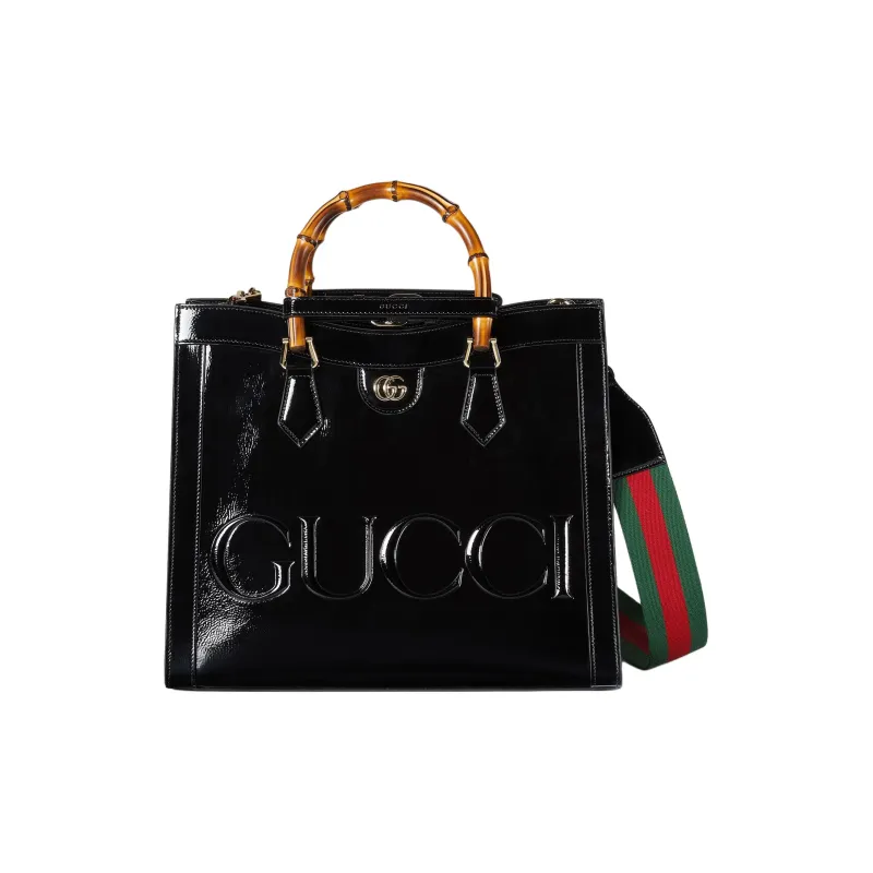 GUCCI Diana Patent Leather Tote Bag Shopping Bag Shoulder Bag Handbag Medium Size Women's Black-1