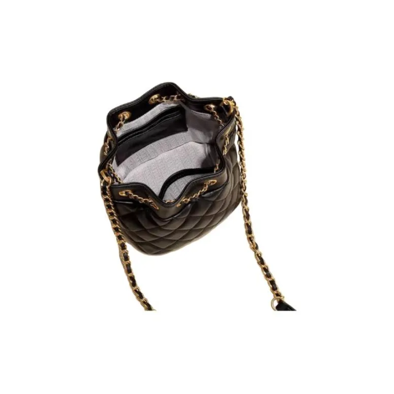 TOUCH MISS Cow Leather Bucket Bags Shoulder Bag Crossbody Bag Small Size Women's Black-4