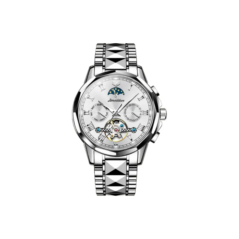 Jin Shi Dun Mechanical Movement Stainless Steel Watchband Watch Men's Watches White Dial-1