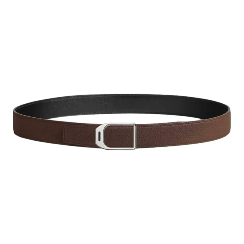 HERMES Double Sided Design Leather Belts Men's Brown/Black Width  3.2CM-1