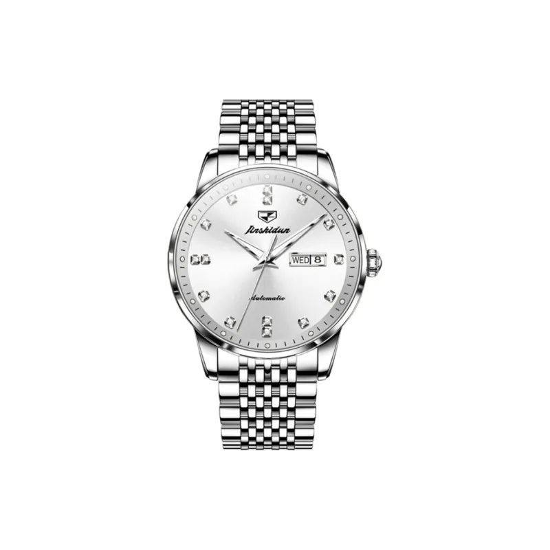Jin Shi Dun Mechanical Movement Stainless Steel Watchband Watch Men's Watches White Dial-1