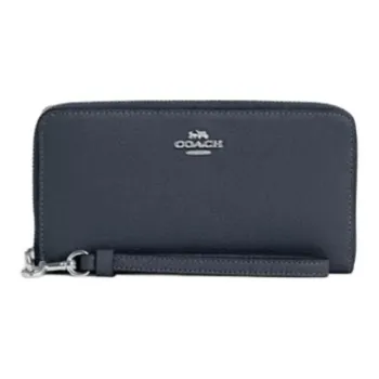 COACH Zip Around Leather Clutch Coin Purse Wallet Small Size Women's Denim Blue