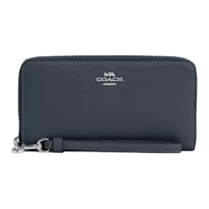 COACH Zip Around Leather Clutch Coin Purse Wallet Small Size Women's Denim Blue-0
