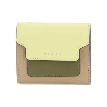 MARNI Leather Wallet Women's Yellow & Green & Beige