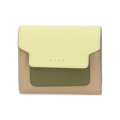 MARNI Leather Wallet Women's Yellow Green Beige