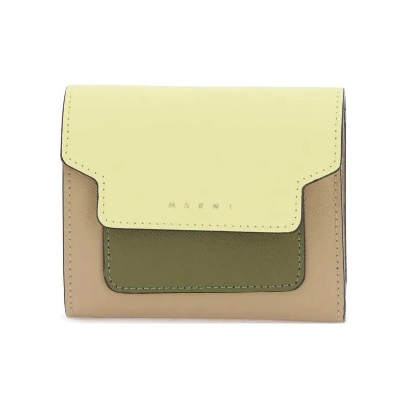MARNI Leather Wallet Women's Yellow & Green & Beige-0