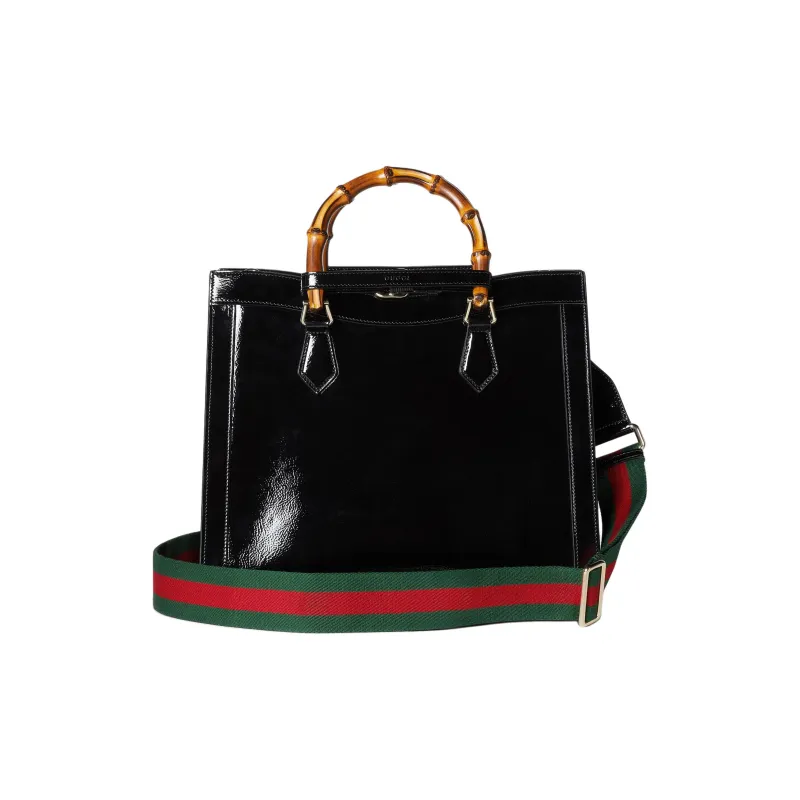 GUCCI Diana Patent Leather Tote Bag Shopping Bag Shoulder Bag Handbag Medium Size Women's Black-5