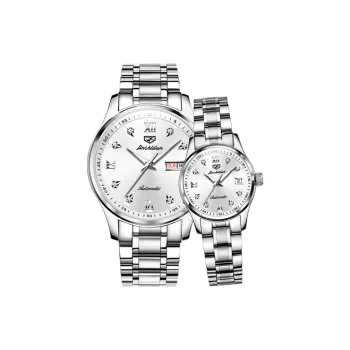 Jin Shi Dun Watch Box For Couples A Pair Mechanical Movement Stainless Steel Watchband Watch Unisex White Dial