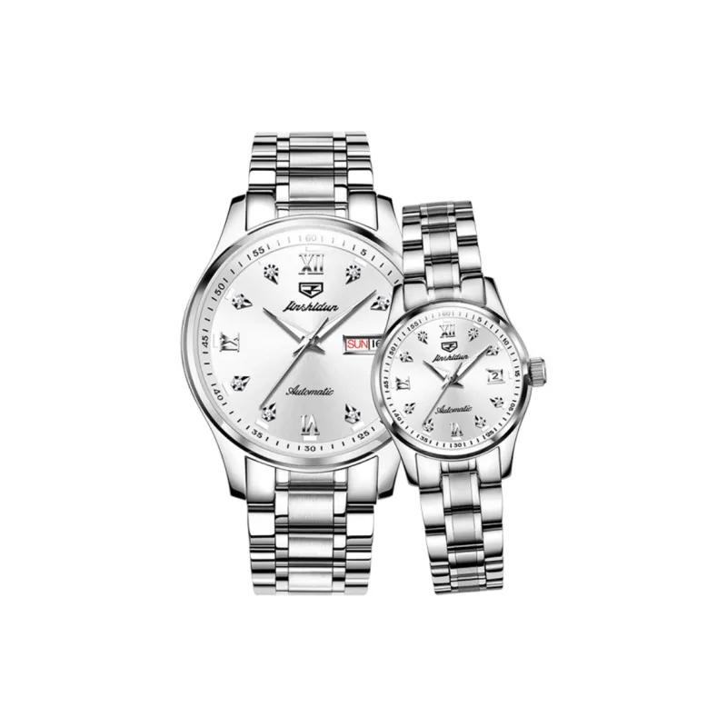 Jin Shi Dun Watch Box For Couples A Pair Mechanical Movement Stainless Steel Watchband Watch Unisex White Dial-6