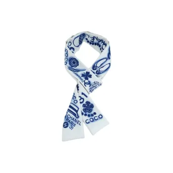 CHANEL Silk Scarves Men's White Blue