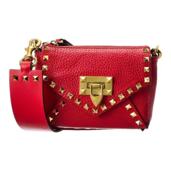 Valentino Rockstud Grained Leather Shoulder Bag Crossbody Bag Mini Women's Red