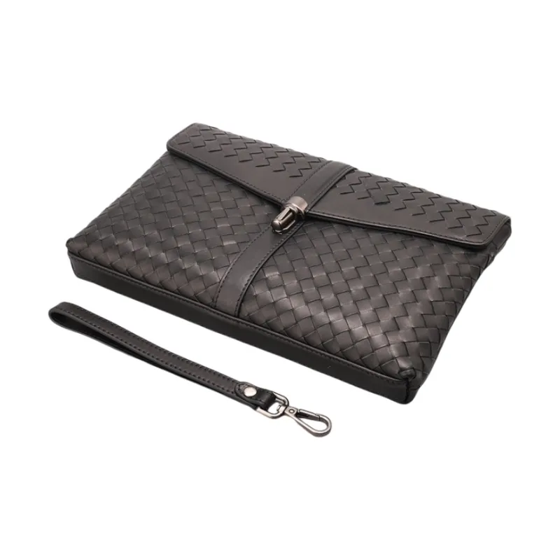 CMLZIUA Top Grain Cow Leather Clutch Unisex Black-3