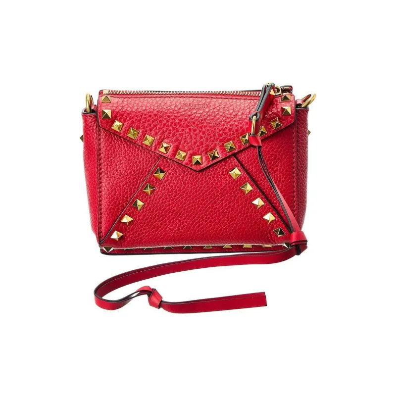 Valentino Rockstud Grained Leather Shoulder Bag Crossbody Bag Mini Women's Red-1
