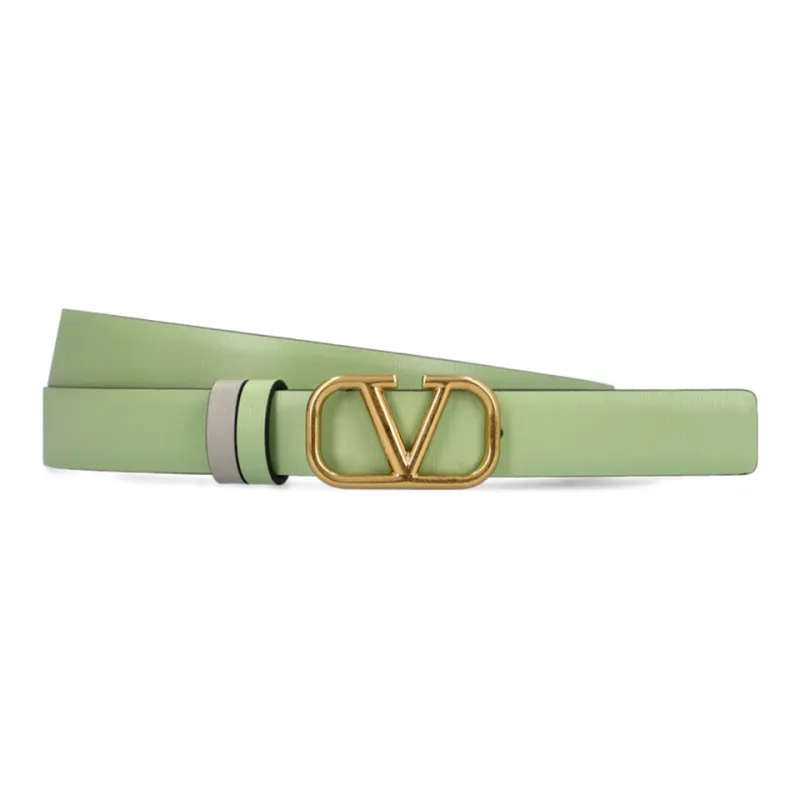 Valentino Badge Design Leather Belts Women's Green Width: 2CM-0