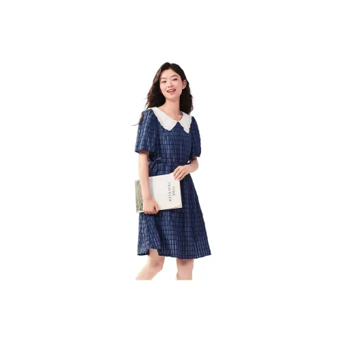 Asuka and new sake Short-Sleeved Dresses Women's Dark Blue