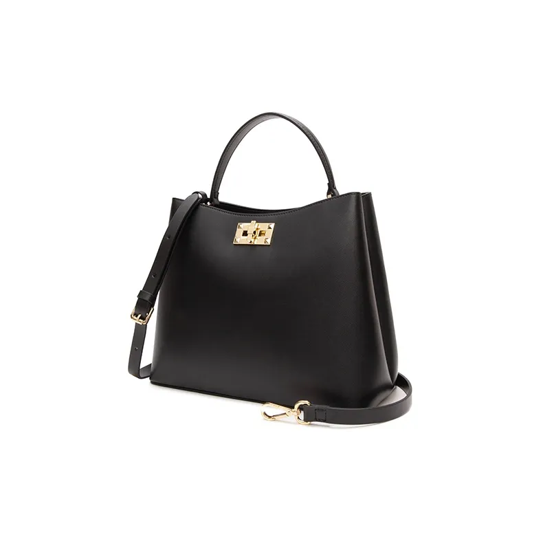 ELLE Leather One Shoulder Handbag Large Size Women's Brown/Black-7