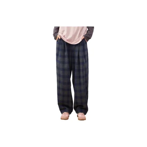 Asuka and new sake Casual Pants Women's Plaid Dark Gray Blue MH18