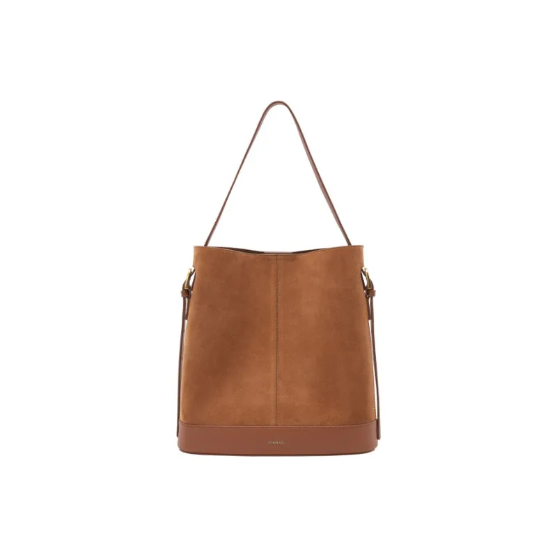 JONBAG Cow Leather Suede Bucket Bag For Mother's Day Shoulder Bag Medium Size Women's Honey Brown/Tea Umber-1