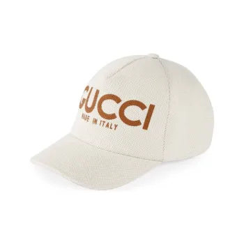 GUCCI Cotton Canvas Leather Baseball Caps Men's Ecru