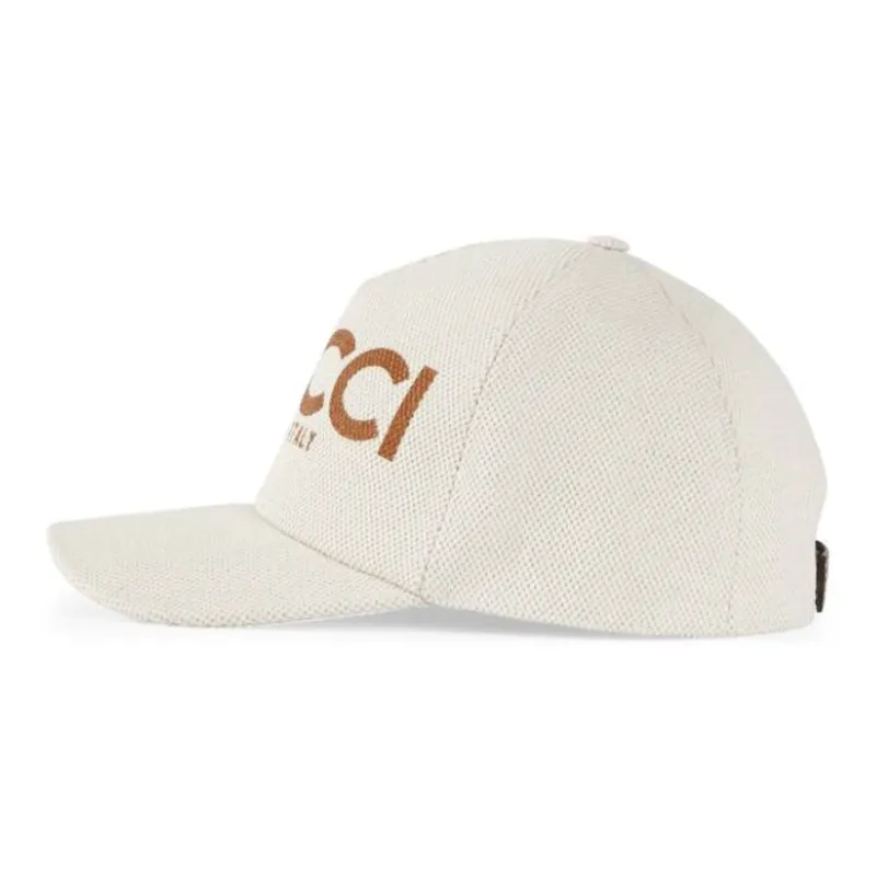 GUCCI Cotton Canvas Leather Baseball Caps Men's Ecru-1