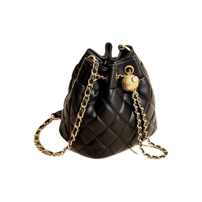 TOUCH MISS Cow Leather Bucket Bags Shoulder Bag Crossbody Bag Small Size Women's Black-1