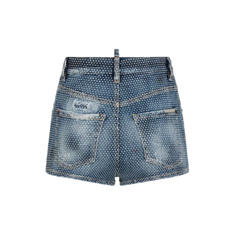 DSQUARED 2 Rhinestone-embellished Denim Mini Shorts-1