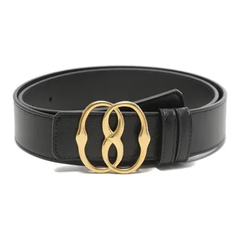 BALLY Non Trim Double Sided Business Advanced Plate Buckle Leather Leather Belts Men's Black 3.5cm