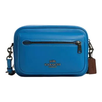 COACH Elias Smooth Calfskin With Coated Canvas Shoulder Bag Crossbody Bag Medium Size Unisex Crown Blue Raven