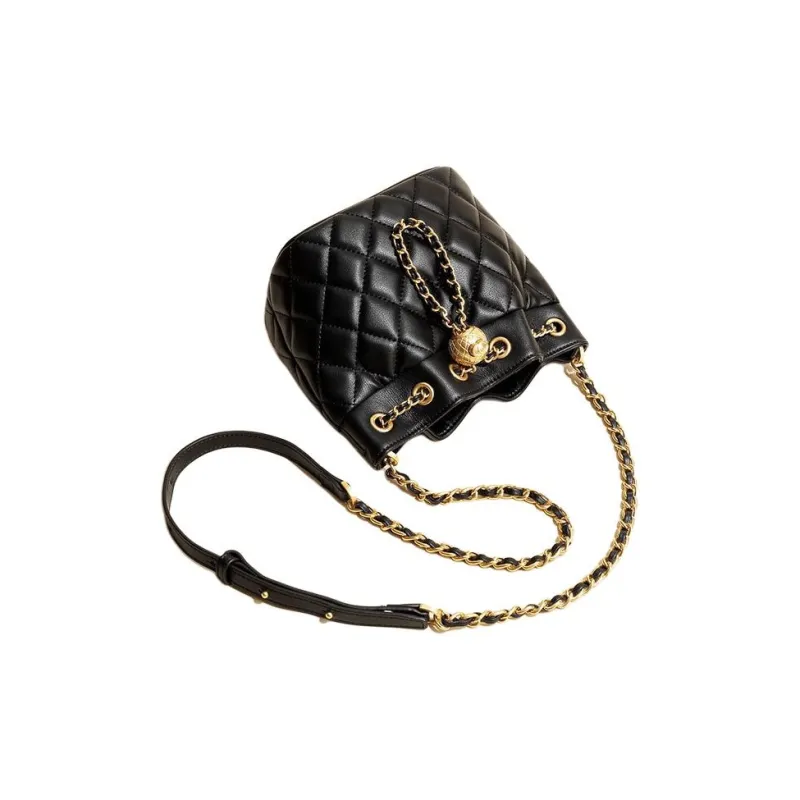 TOUCH MISS Cow Leather Bucket Bags Shoulder Bag Crossbody Bag Small Size Women's Black-3