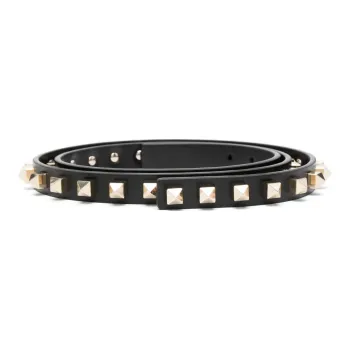 Valentino Stud Inlay Smooth Buckle Leather Belts Women's Black Width 1.5CM
