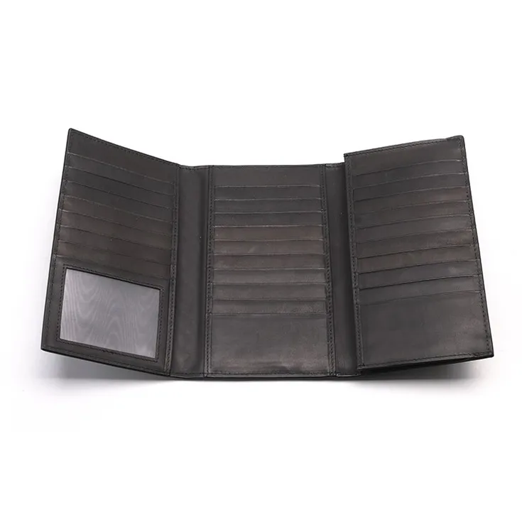 CMLZIUA Top Grain Cow Leather Wallets Clutches Unisex Black-3