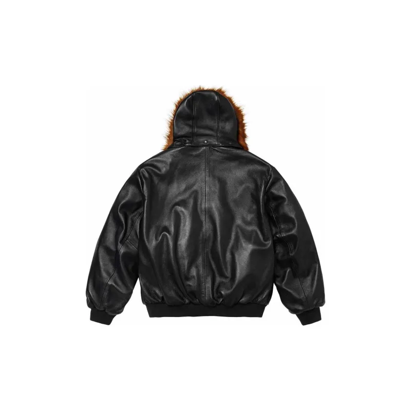 Supreme X Schott Hooded Leather Bomber Jacket-3