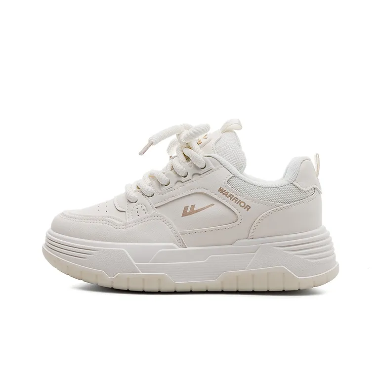 Warrior Small White Shoes Durable Lightweight And Breathable Low-Top Skateboard Shoes Women's Beige-0