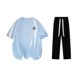 Set (Light Blue T-Shirts+Black Casual Pants)