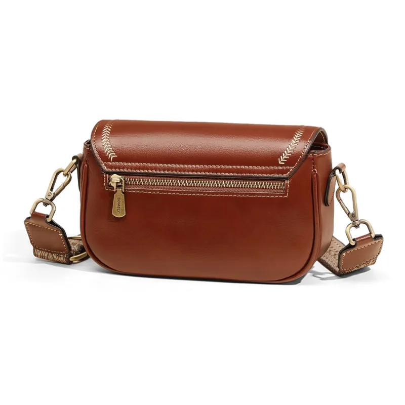 COMELY Cow Leather Patchwork Synthetic Leather Small Square Bag Shoulder Bag Crossbody Bag Shoulder Bag Women's Coffee-3