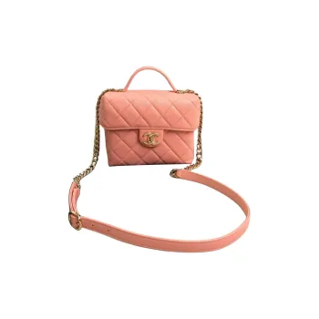 CHANEL Embossed Calfskin With Grains Portable One Shoulder Crossbody Makeup Bag Small Size Women's Orange
