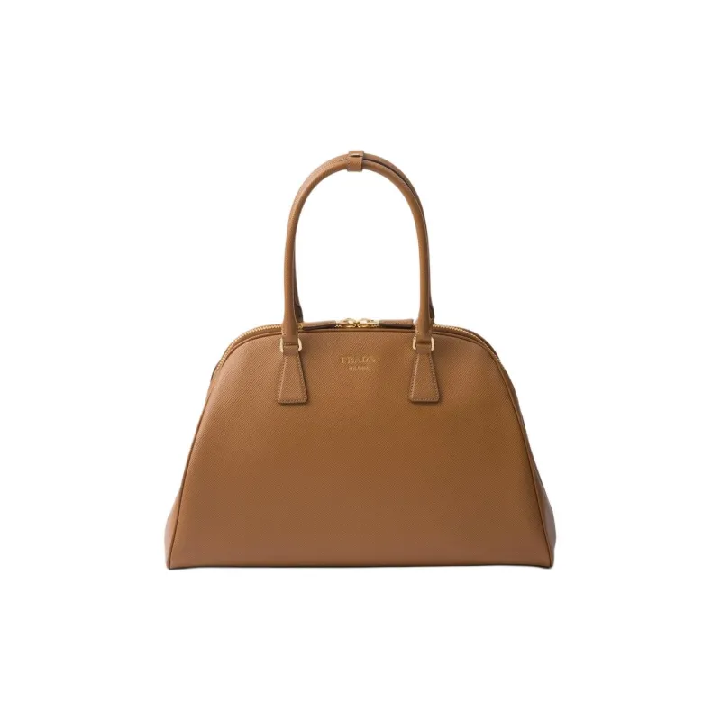 PRADA Saffiano Leather Handbag Large Size Women's Caramel Brown-0