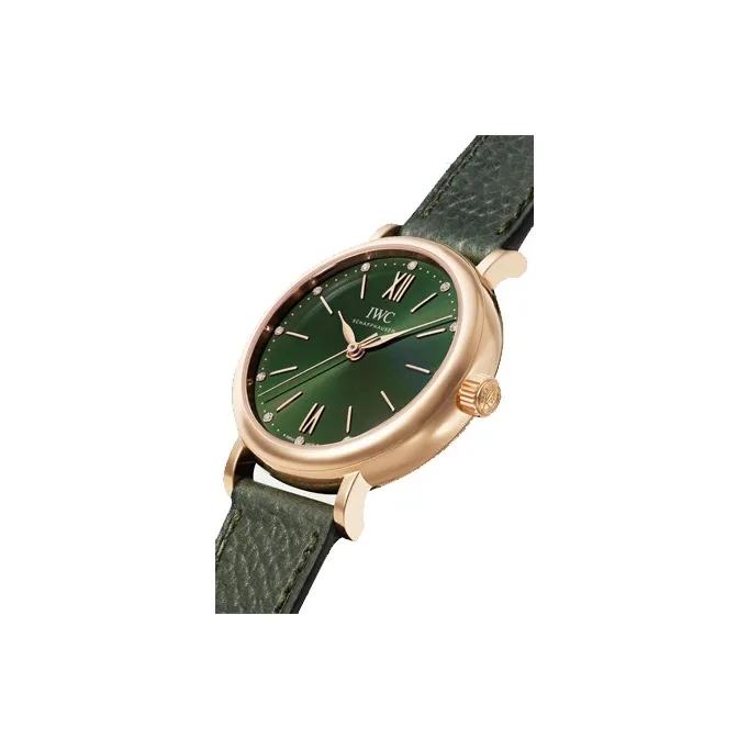 IWC Portofino Automatic Mechanical Movement Women's Watch Green Dial Red Gold Watch Case Genuine Leather Strap-1
