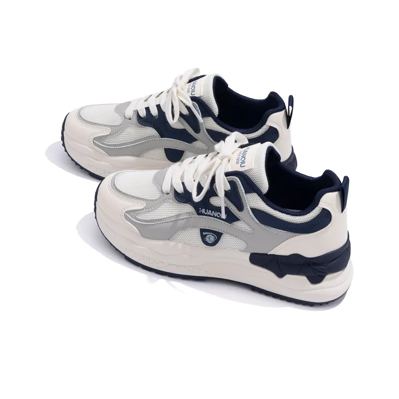 HUANQIU Balance Height Increase Low Top Chunky Sneakers Women's Beige Blue-4