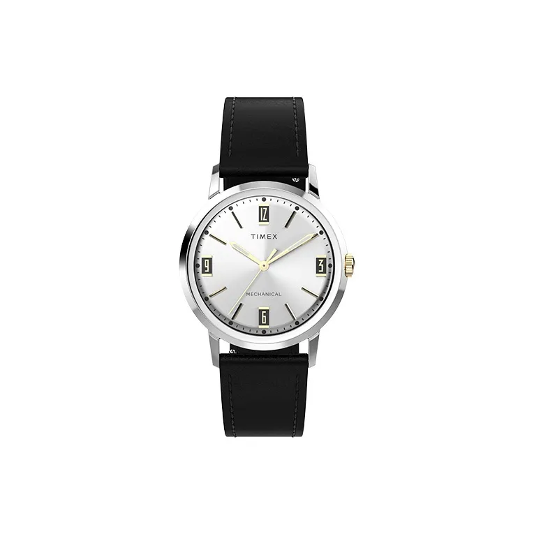 TIMEX Wrist Watch Manual Mechanical Movement Leather Strap 34mm Silver Dial Women's Watch TW2V44700-0