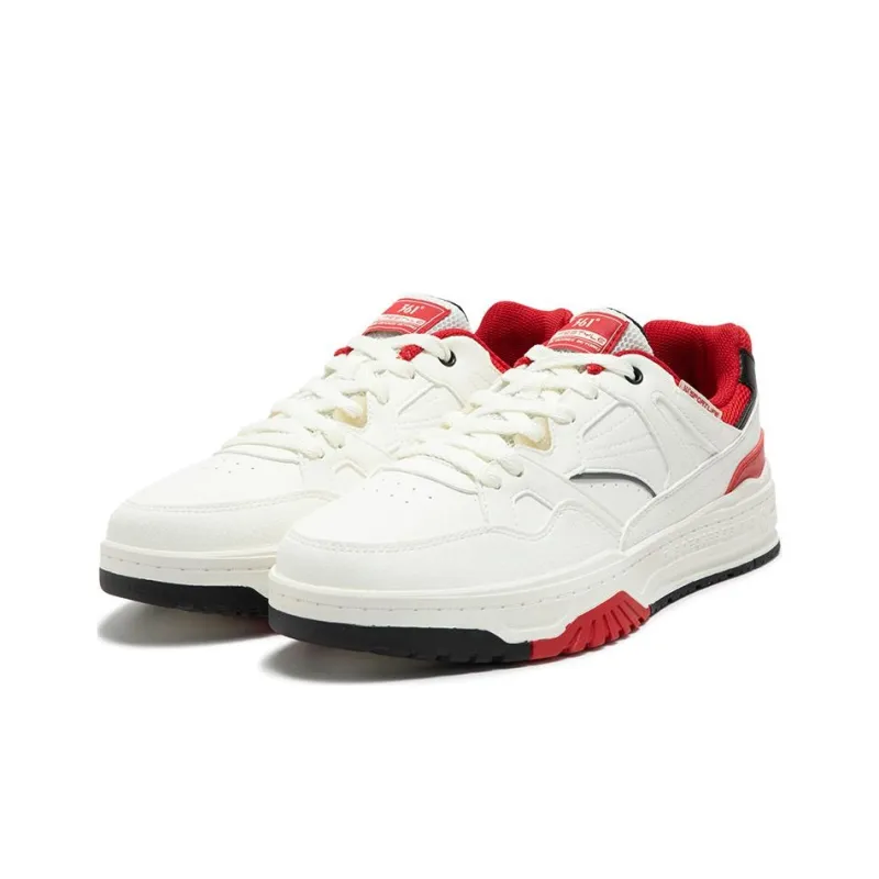 361° Slip-Resistant Cushioning Wear-Resistant Low-Top Skateboard Shoes Men's White Red-2