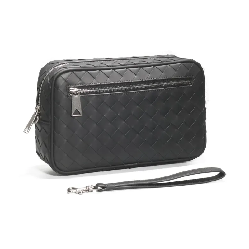 CMLZIUA Top Grain Cow Leather Clutch Unisex Black-1
